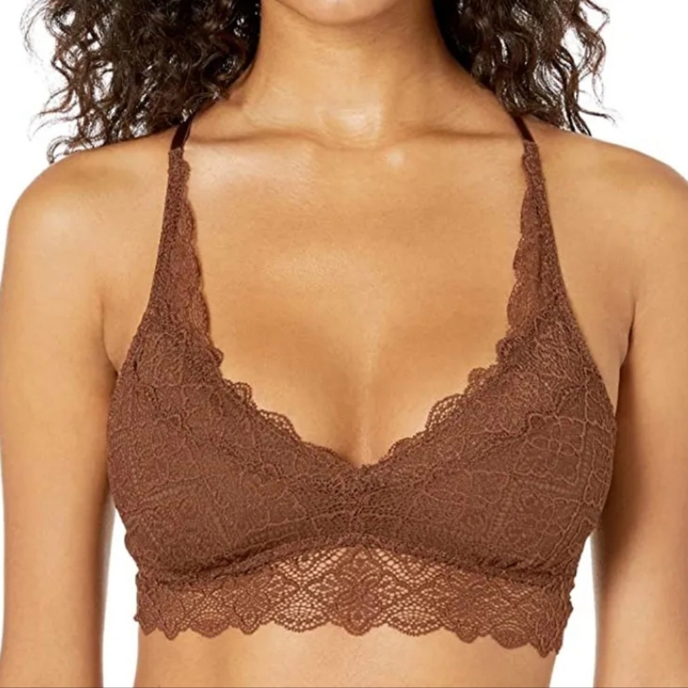 NWT Mae Brown Lace Racerback Wireless Bra Bralette, Sz XL
